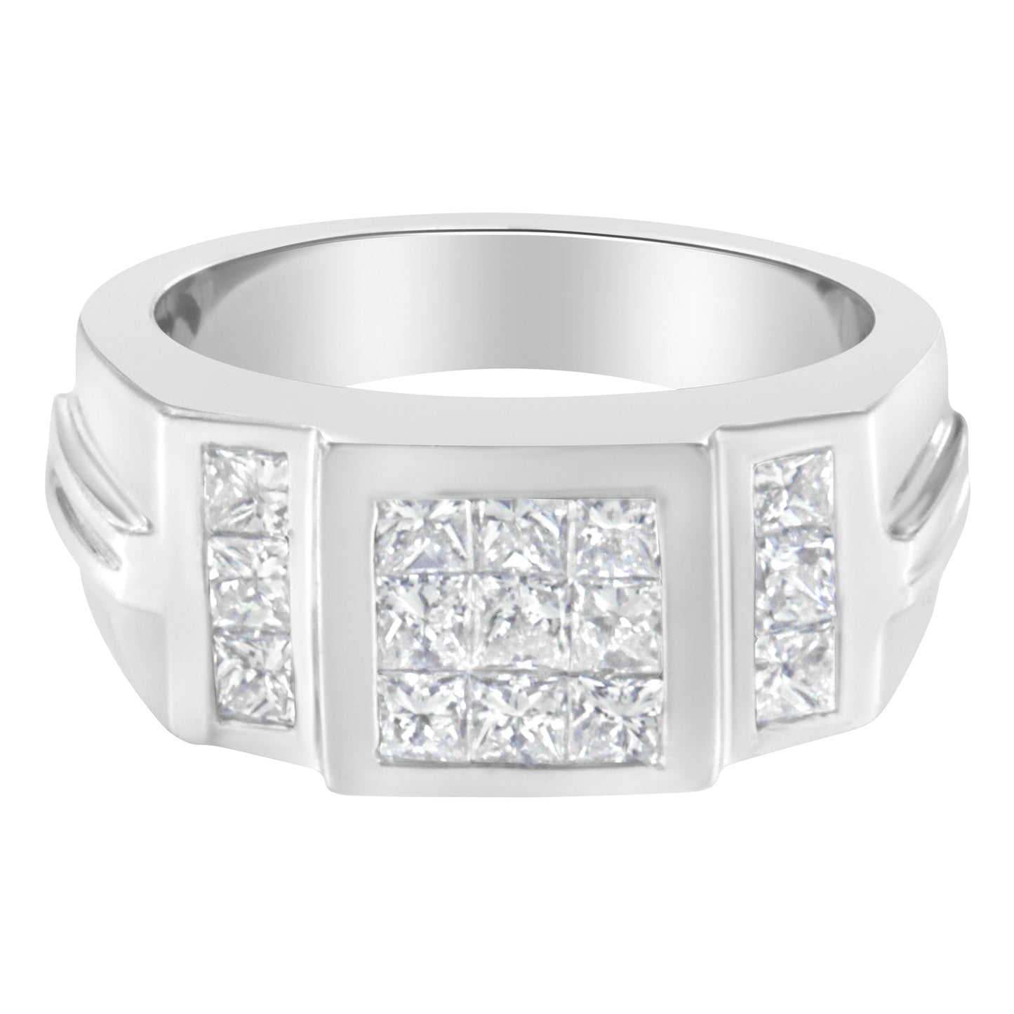 Bague en diamant en cluster pour homme en or blanc 14K