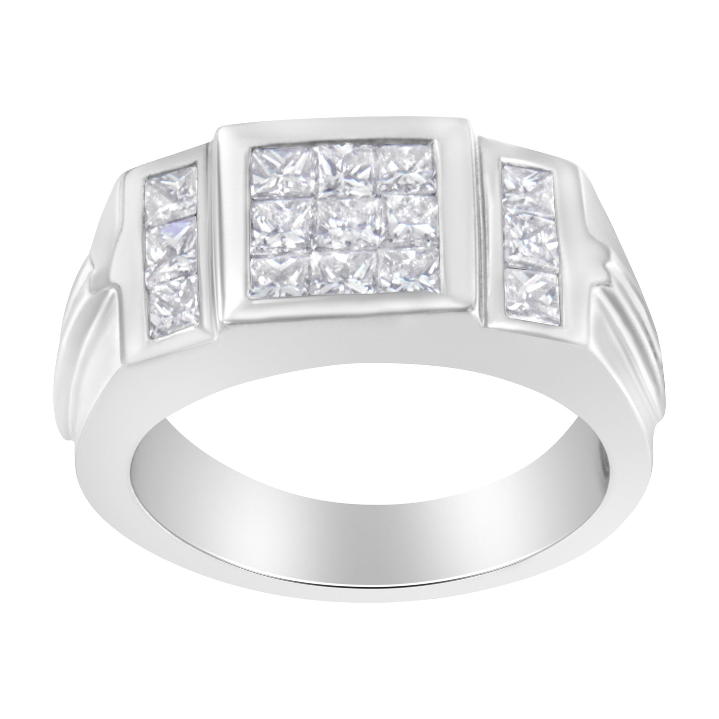 Bague en diamant en cluster pour homme en or blanc 14K