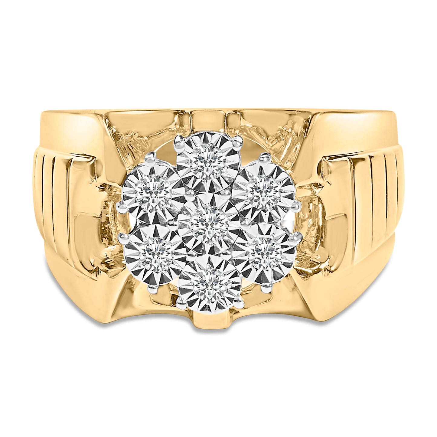 Men's 14K Yellow Gold Plated Sterling Silver Diamond Cluster Ring - Size 10