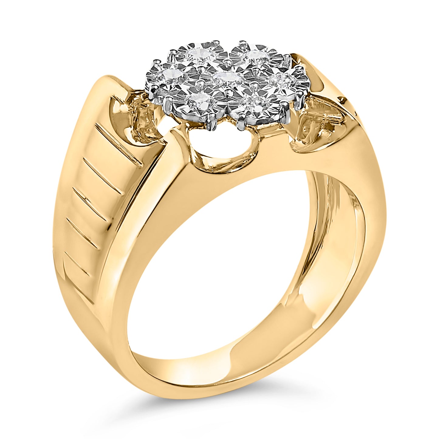 Men's 14K Yellow Gold Plated Sterling Silver Diamond Cluster Ring - Size 10