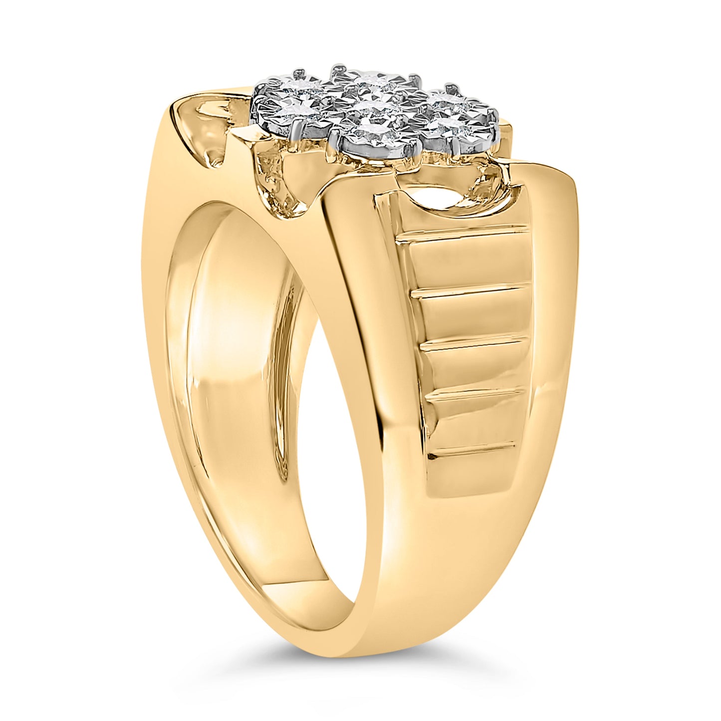 Men's 14K Yellow Gold Plated Sterling Silver Diamond Cluster Ring - Size 10
