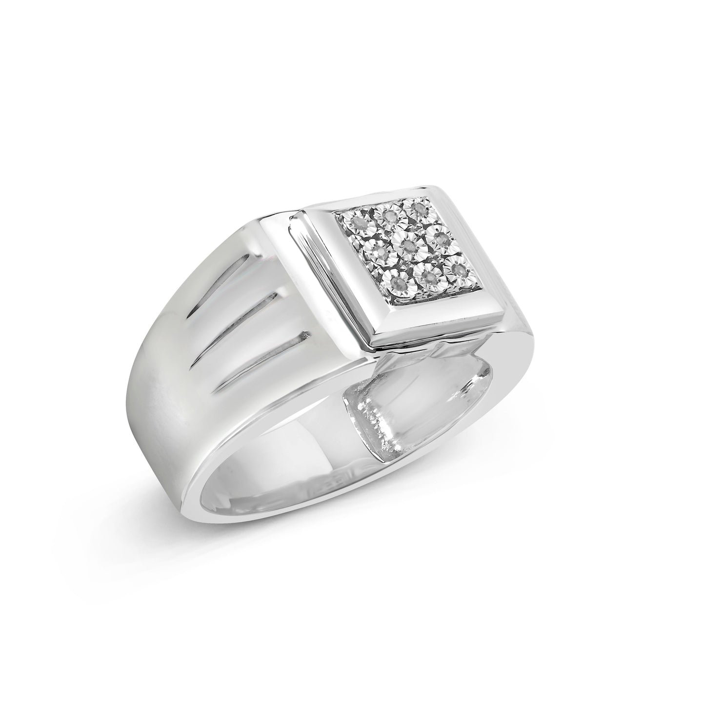 Anillo de banda estriada con acento de diamante de plata esterlina .925 - Talla 10