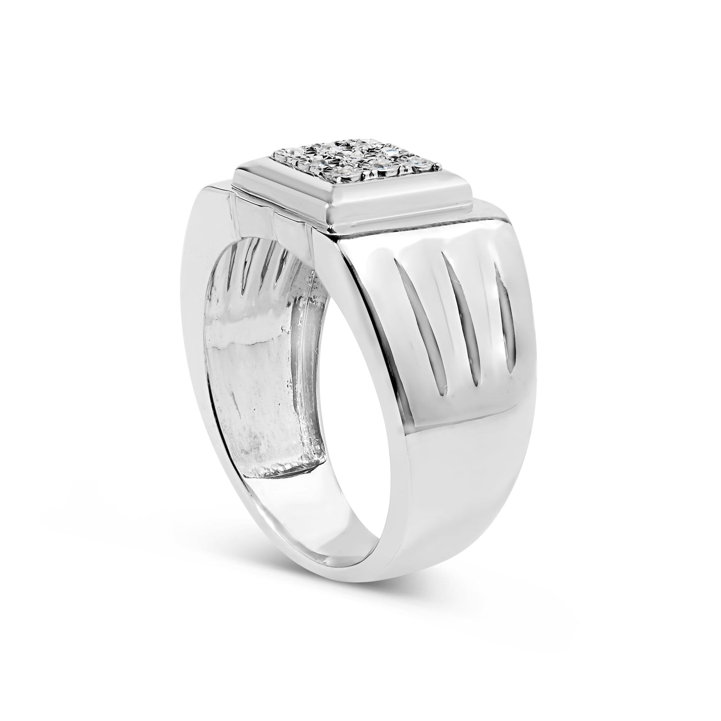 Anillo de banda estriada con acento de diamante de plata esterlina .925 - Talla 10