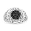 .925 Sterling Silver Black and White Diamond Halo Cluster Ring for Men - Size 10