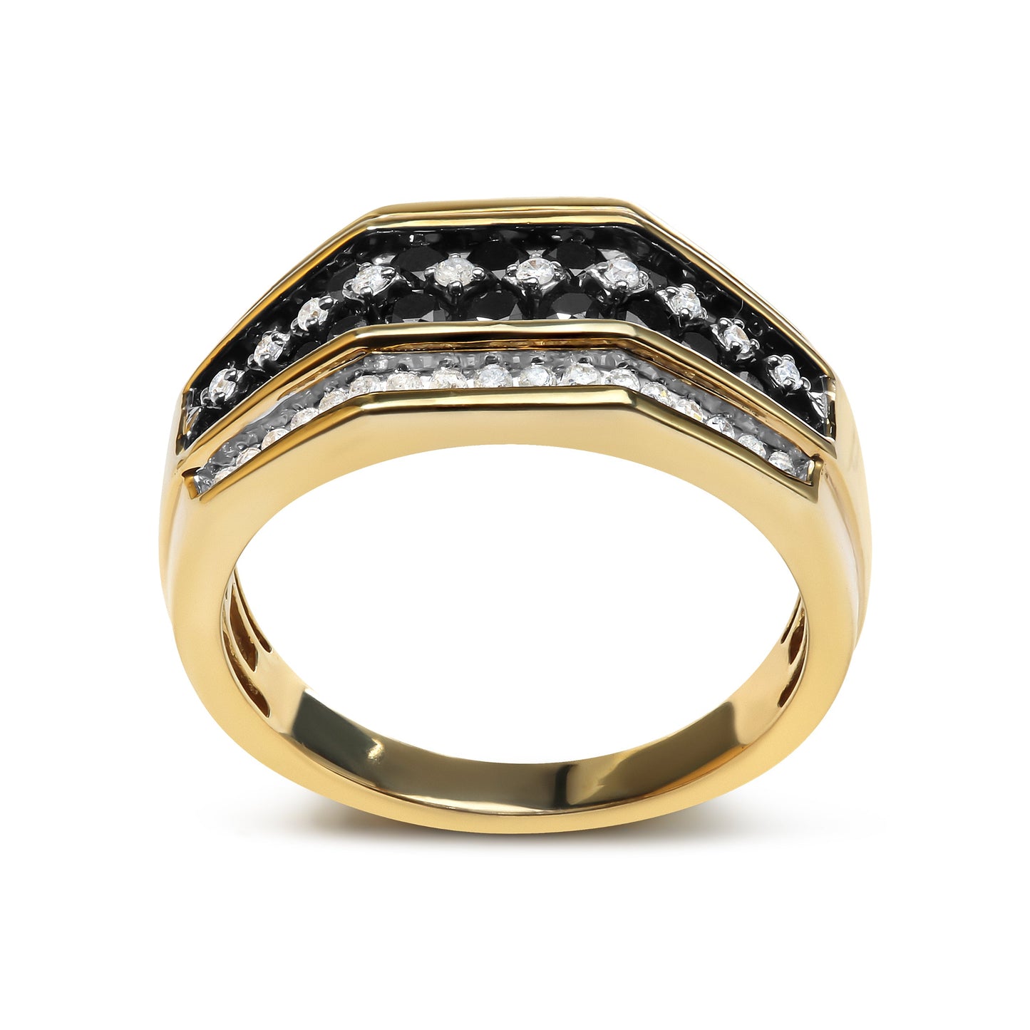 Anillo de Clúster de Diamantes para Hombre en Plata de Ley Baño de Oro de 14K - Talla 10