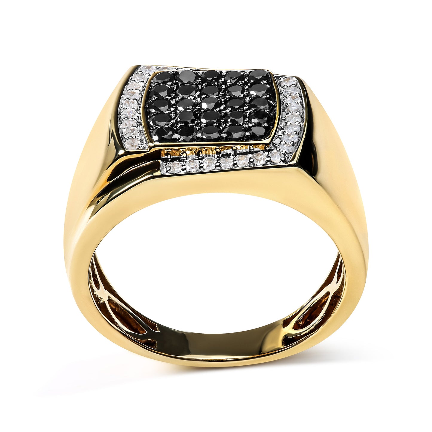 Bague de déclaration en diamant en or jaune 10K pour homme avec cluster en coussin