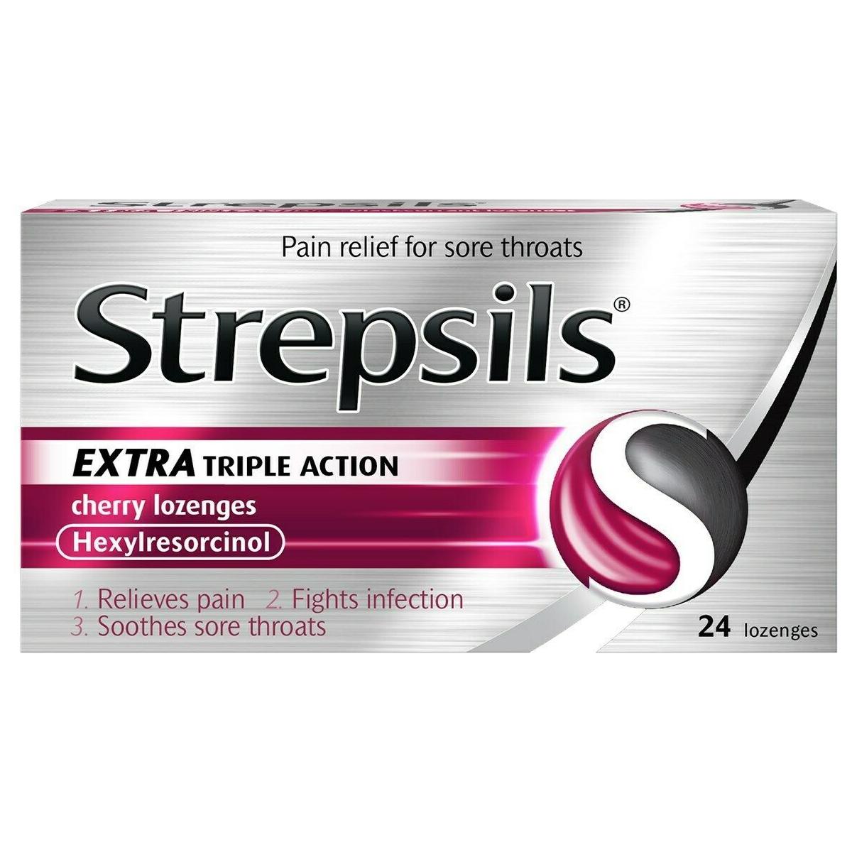 Strepsils Extra Triple Action Cherry Lozenges - 24 Count