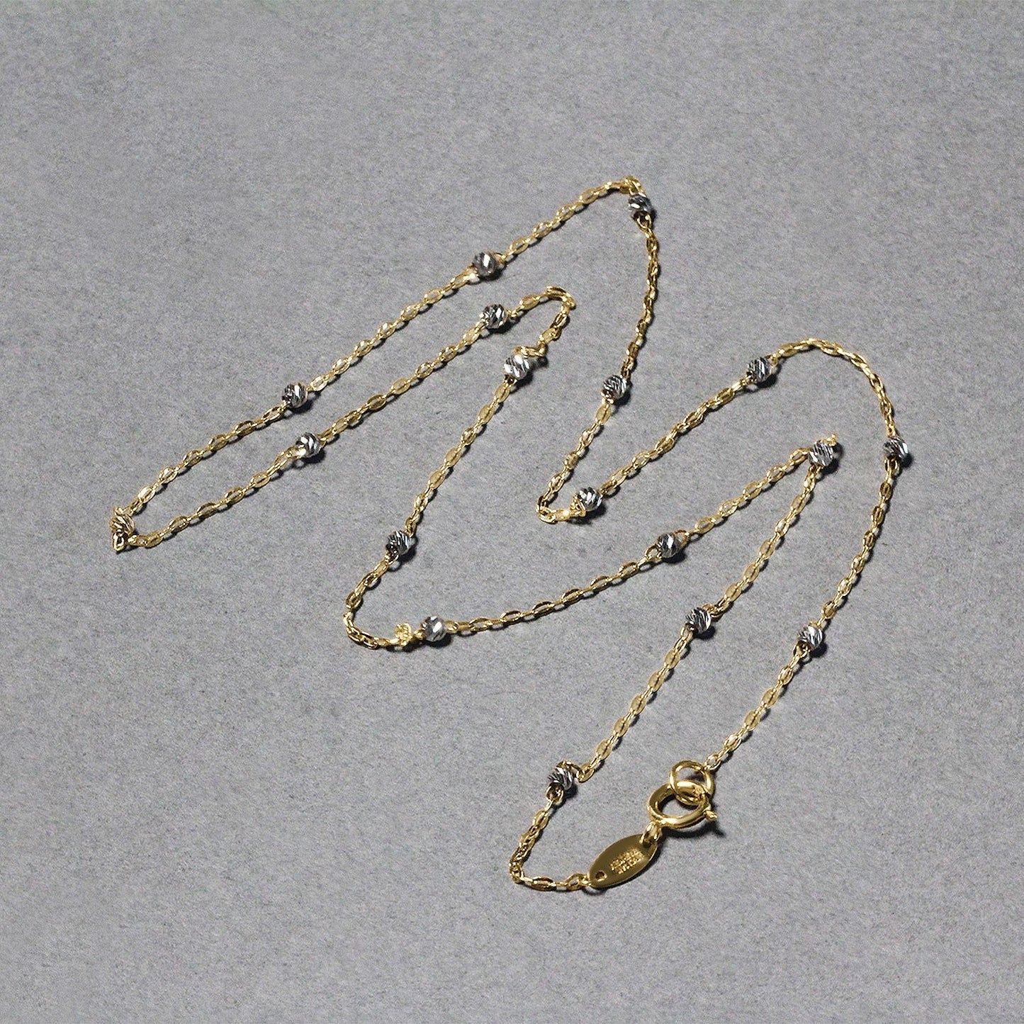 14k Two Tone Gold Diamond Cut Bead Links Pendant Chain
