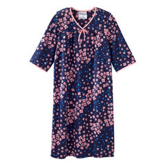 Silverts Women's Adaptive Open Back Knit Nightgown - Diagonal Floral