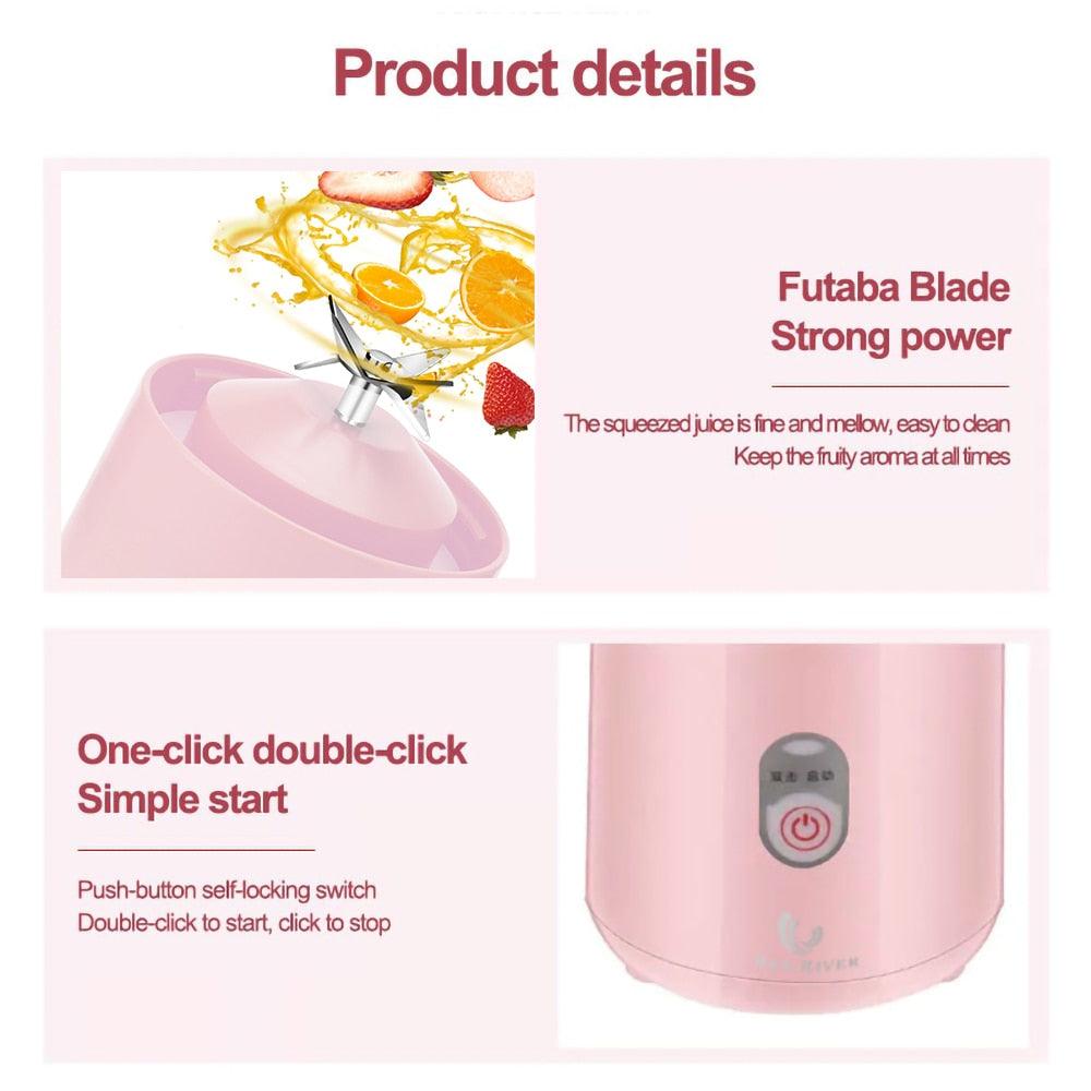 Compact 500Ml USB Rechargeable Blender with 6 Stainless Steel Blades for Smoothies and Juices - Korvel