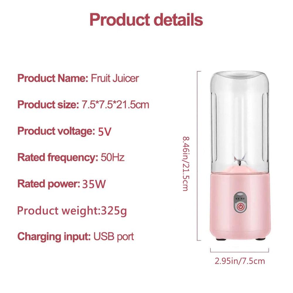 Compact 500Ml USB Rechargeable Blender with 6 Stainless Steel Blades for Smoothies and Juices - Korvel