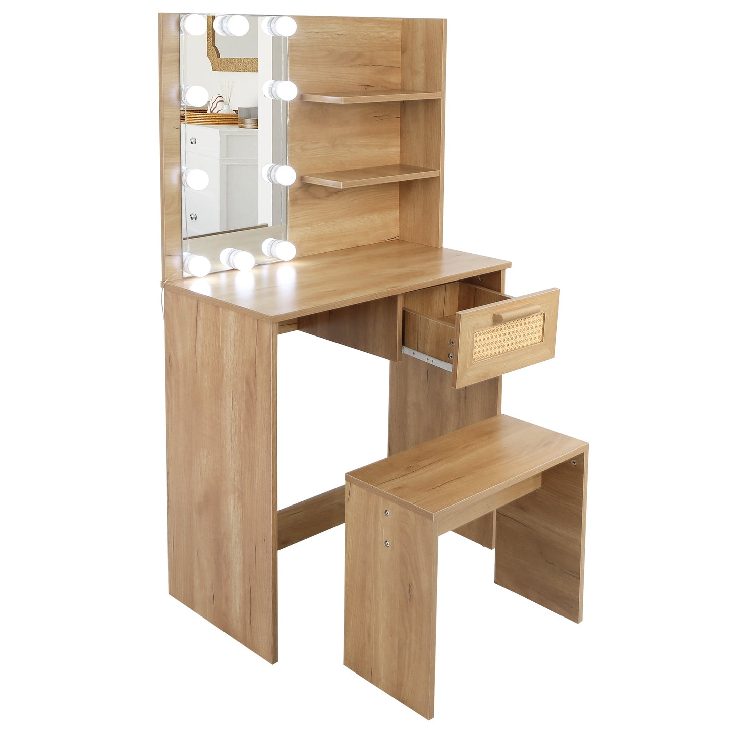 Elegant Bedroom Vanity Set with LED Mirror and Storage