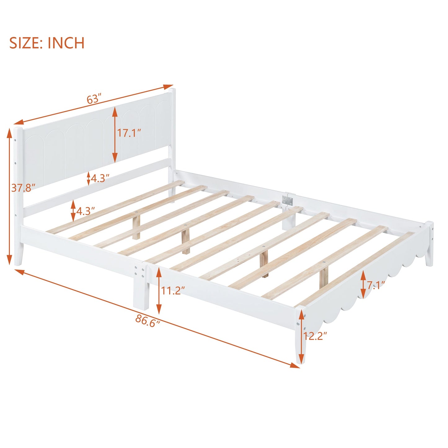 Queen Size Wood Platform Bed Frame, Retro Style Bed with Rectangular Headboard,No Need Box Spring,White - Korvel