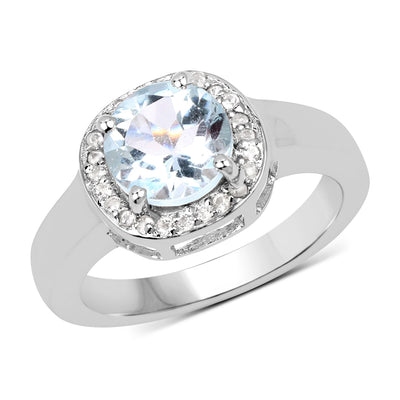 Anillo de Plata Esterlina con Topacio Azul y Topacio Blanco de 2.37 Quilates