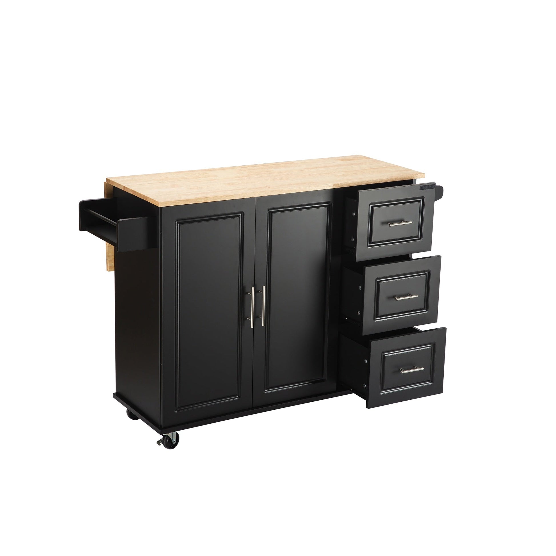 Kitchen Island & Kitchen Cart Mobile Kitehcn Island with Extensible Rubber Wood Table Top - Korvel