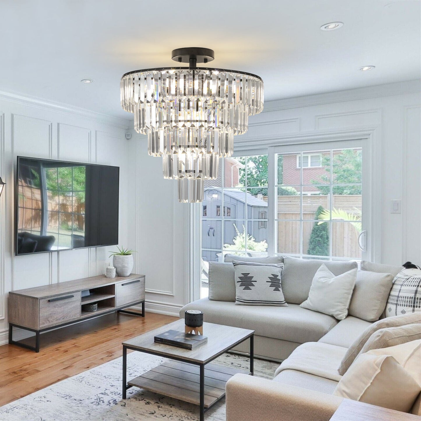 Black large crystal chandelier, modern style chandelier, dining room, living room, bedroom - Korvel