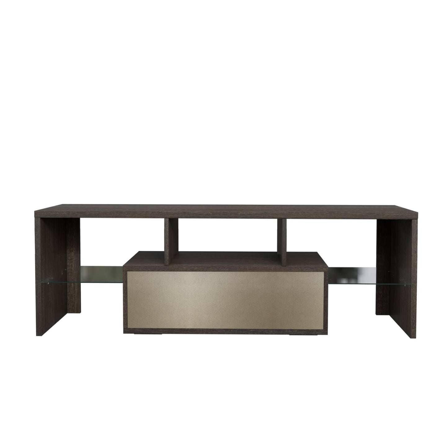 Meuble TV moderne marron avec éclairage LED - Assemblage rapide