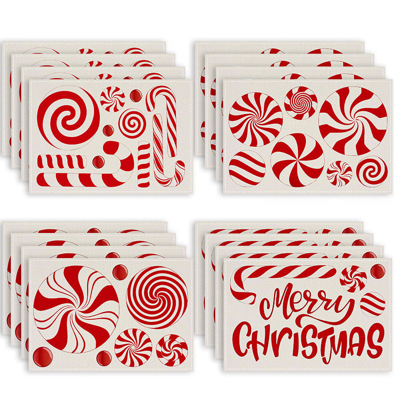 Christmas meal mat linen candy letter printed table mat living room dining table decoration insulation mat - Korvel