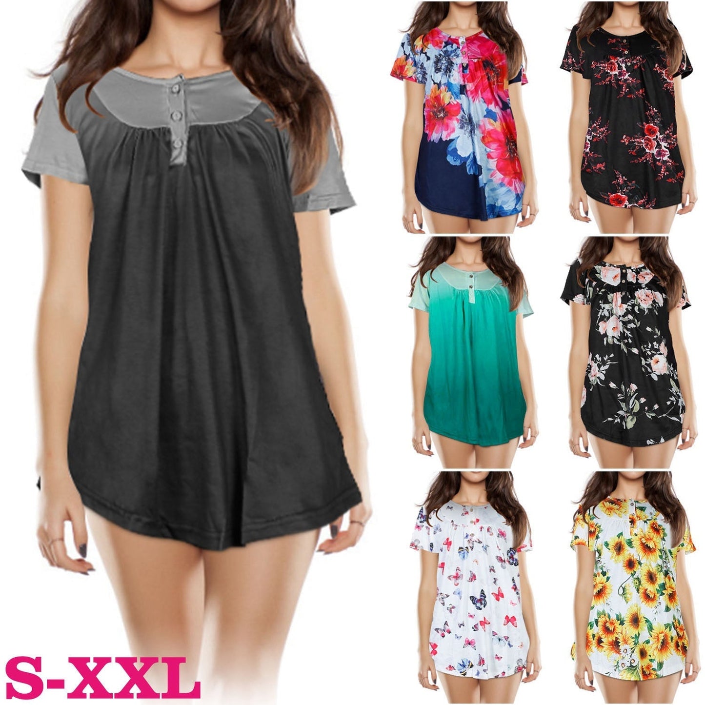 Women's Floral Printed Summer Blouse - Casual Short Sleeve Top