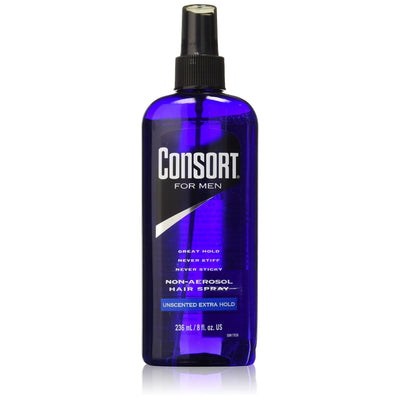 Consort para hombres spray para el cabello extra fuerte sin fragancia, 8 oz