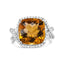 Bague en or blanc 14K avec citrine jaune taille coussin et diamants - Taille 6.5