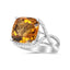 Bague en or blanc 14K avec citrine jaune taille coussin et diamants - Taille 6.5