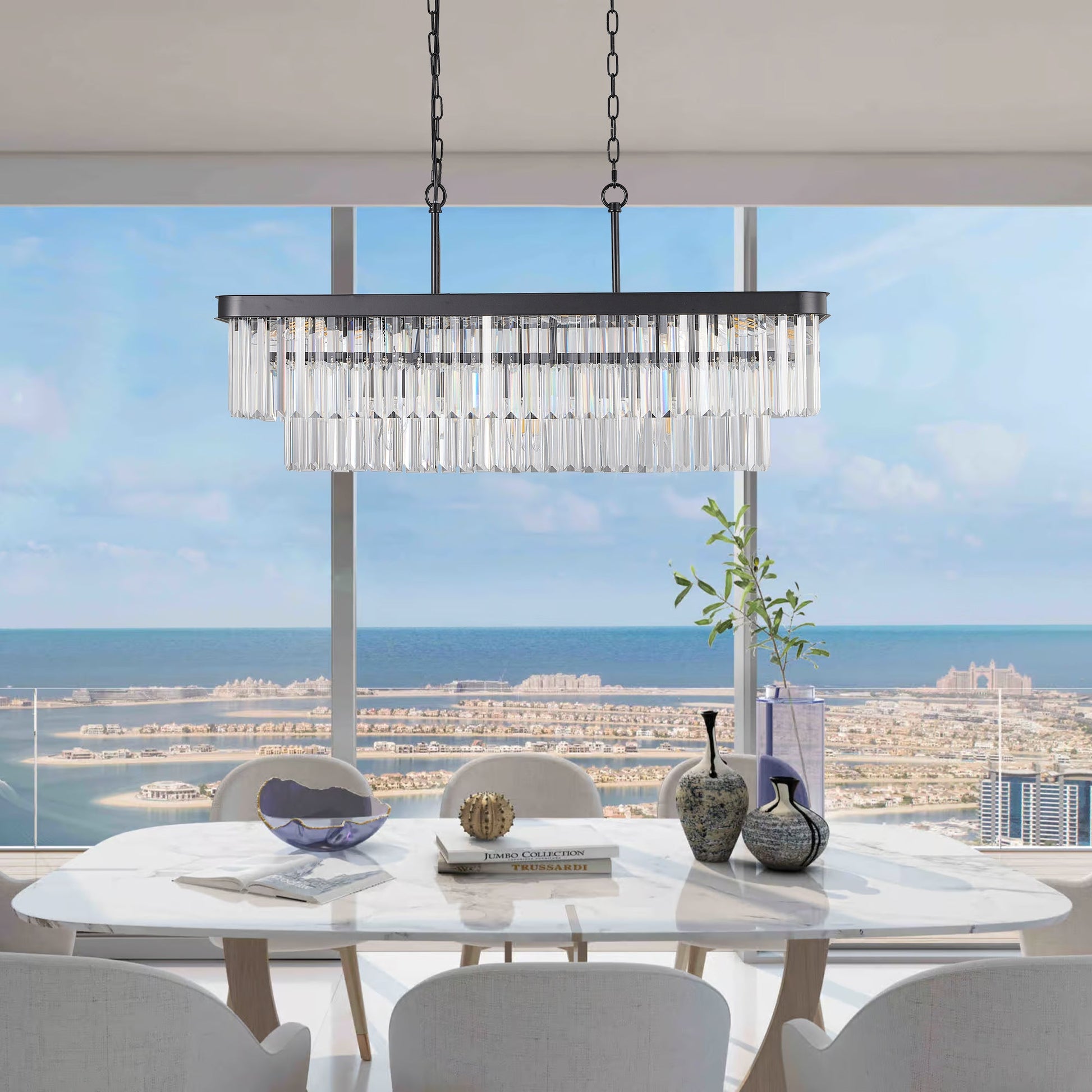Chandeliers,Rectangular Crystal Chandelier Adjustable,E12 Modern Industrial Crystal Lights (Bulb Not Included) - Korvel