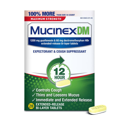 Comprimés de Mucinex DM à libération prolongée pour la toux - 28 Ct
