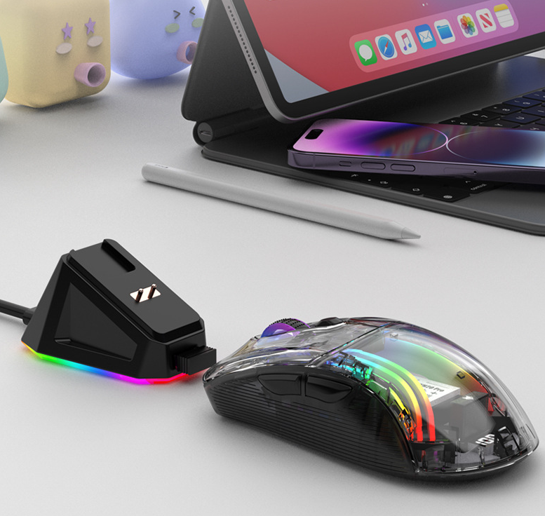 Luminous wireless Bluetooth the third mock examination transparent game mouse with screen charger - Korvel