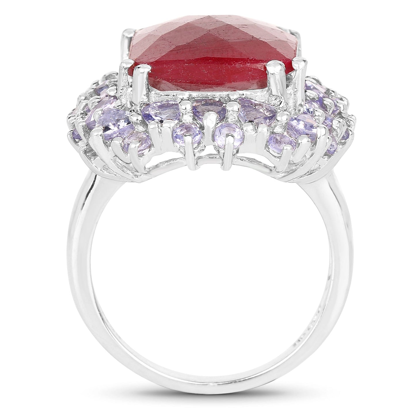 15.13 Carat Dyed Ruby & Tanzanite Sterling Silver Cocktail Ring