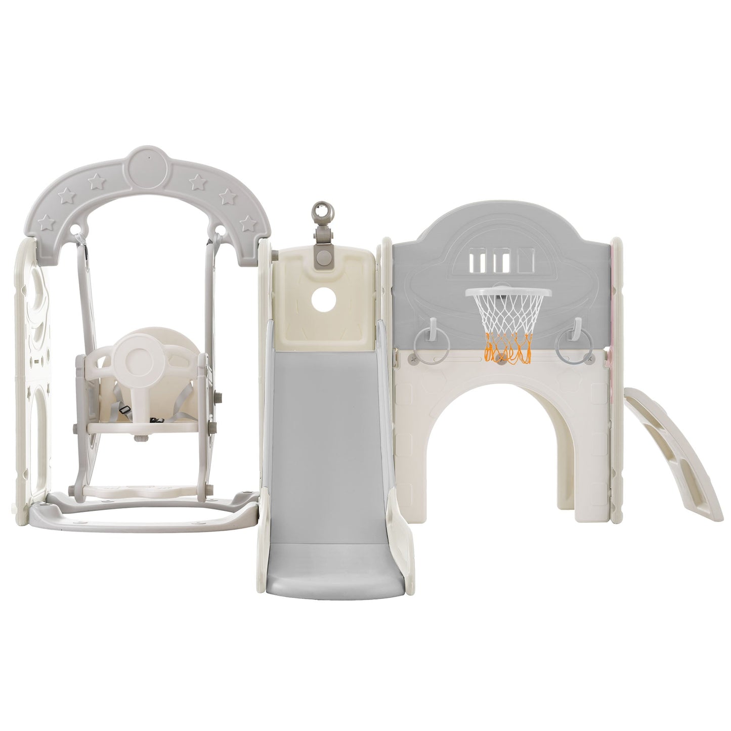 Toddler Slide and Swing Set 7 in 1, Kids Playground Climber Slide Playset with Basketball Hoop Freestanding  Combination - Korvel