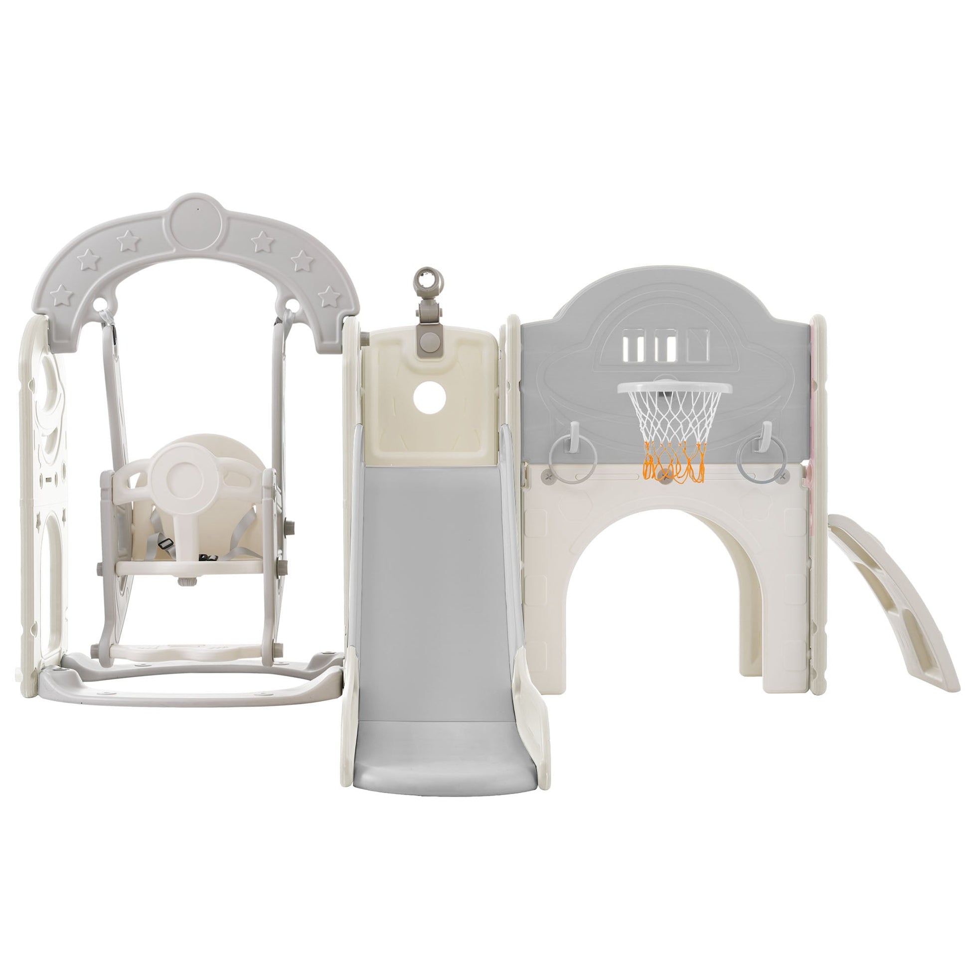 Toddler Slide and Swing Set 7 in 1, Kids Playground Climber Slide Playset with Basketball Hoop Freestanding  Combination - Korvel