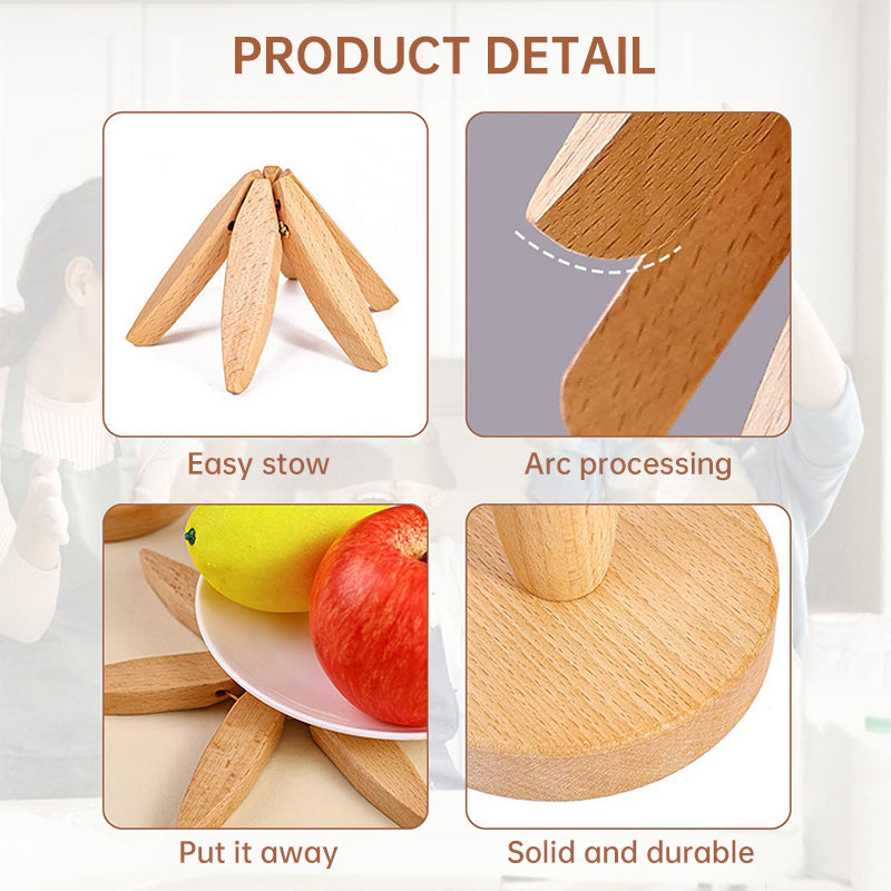 Tree-Shaped Wooden Trivet Set with Stand - 4 Pieces