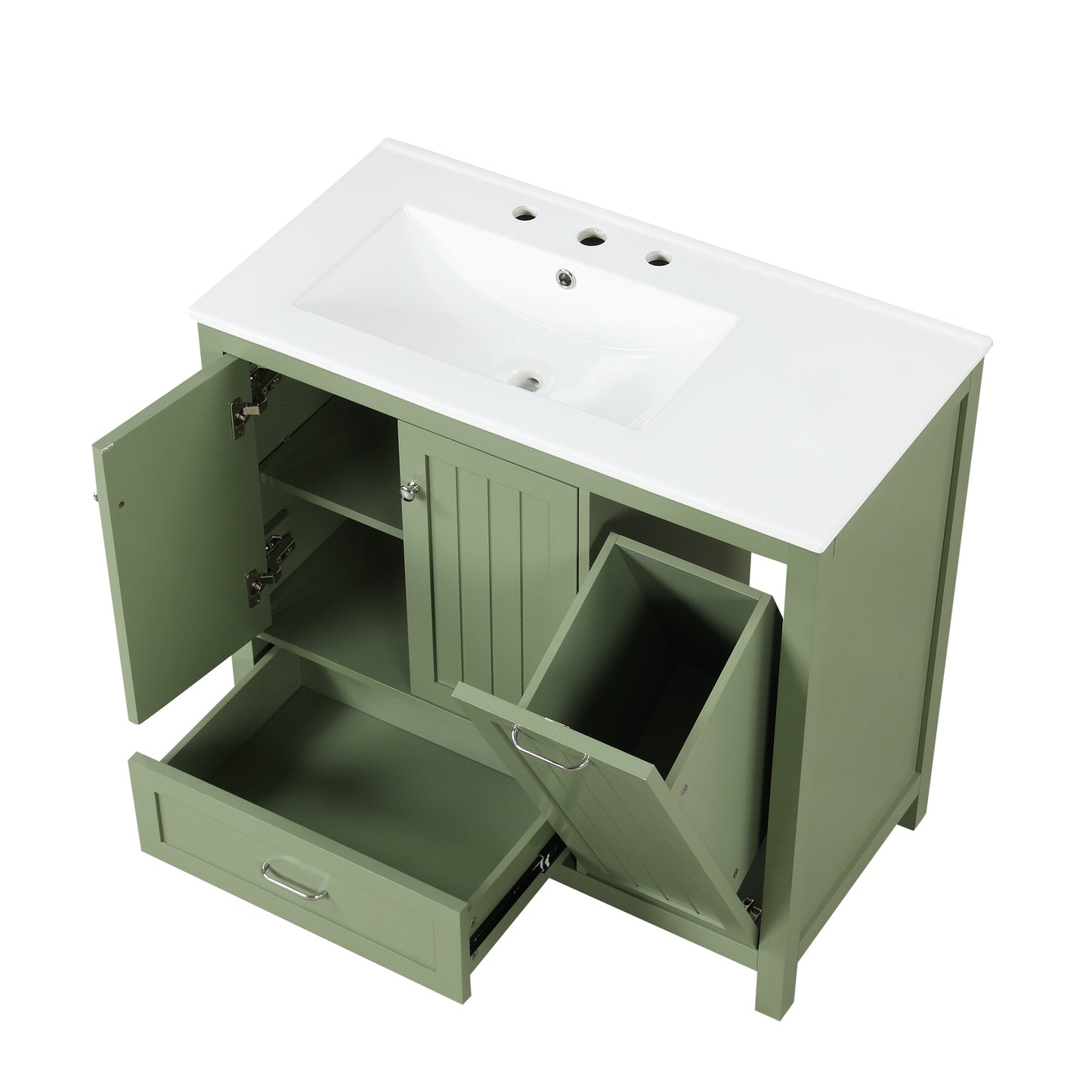 Meuble de salle de bain vert de 36" avec évier et rangement