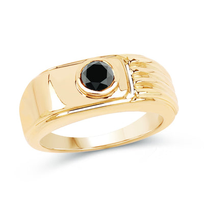 14K Yellow Gold Plated Black Diamond Solitaire Ring