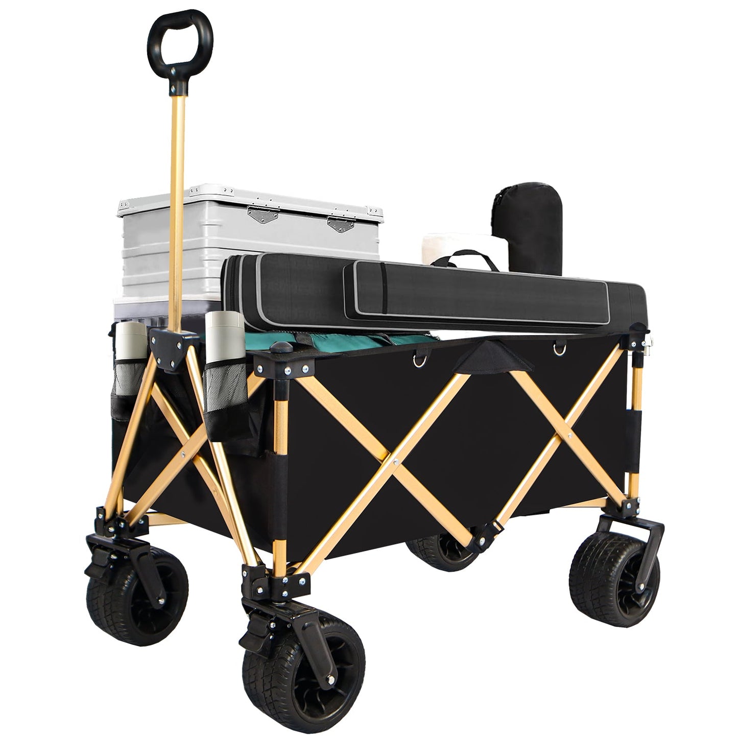 Chariot de Plage Pliable Haute Résistance avec Grandes Roues