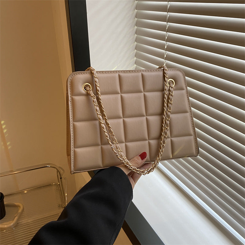Plaid Diamond-Pattern Embroidered Shoulder Bag for Women