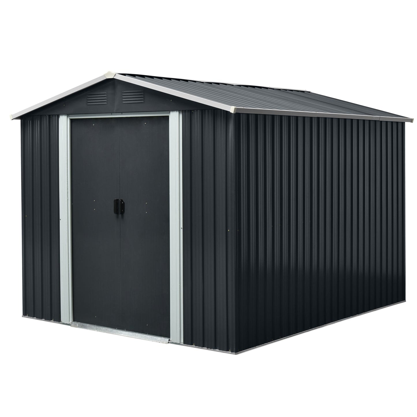 8ft x 10ft Outdoor Metal Storage Shed with Floor Base Black - Korvel