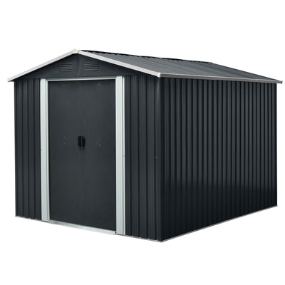 8ft x 10ft Outdoor Metal Storage Shed with Floor Base Black - Korvel