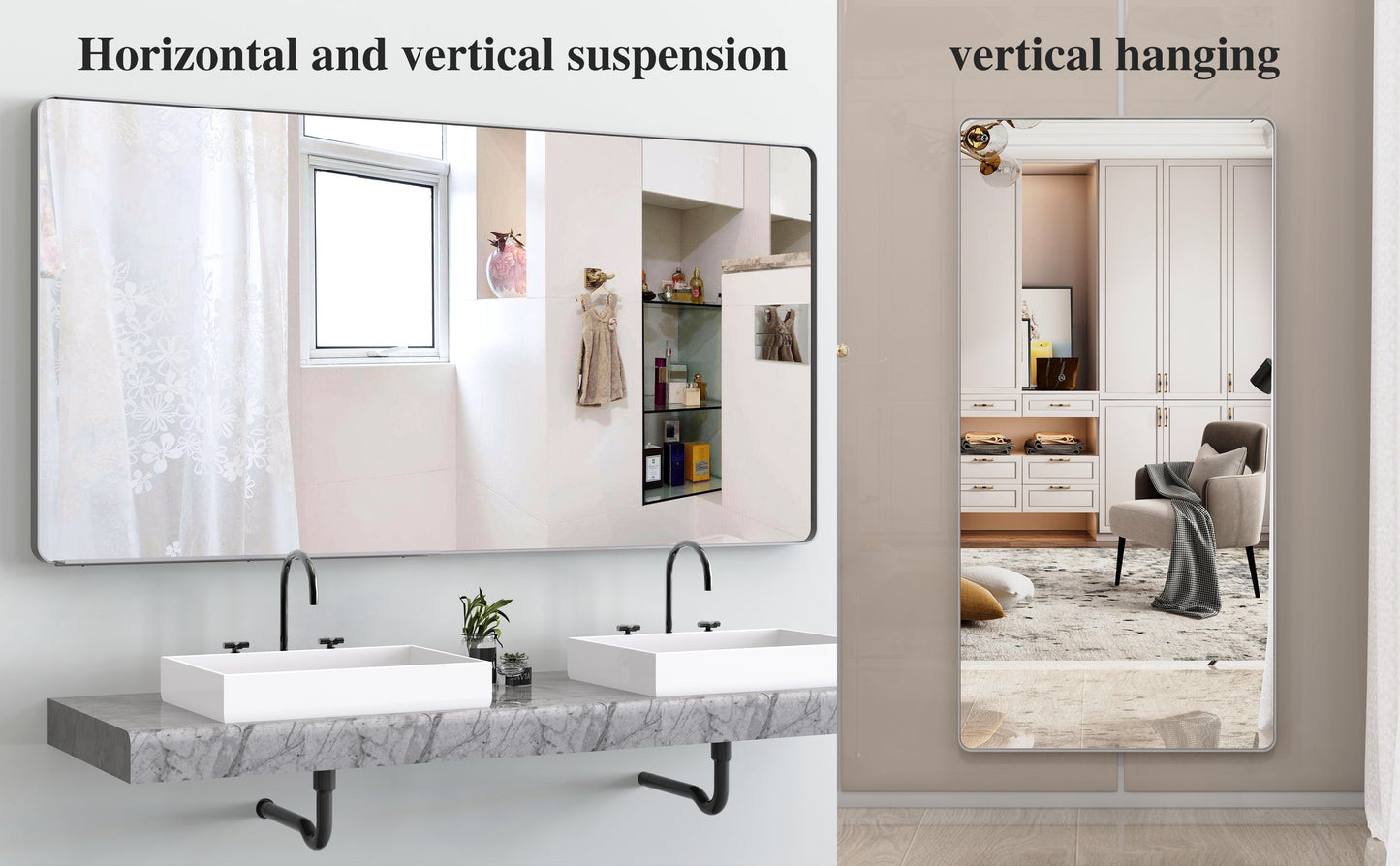 Large Movable Tray Bathroom Mirror with Aluminum Frame