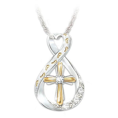 Mandotos Two Tone Cross Footprint Diamond Pendant Necklace