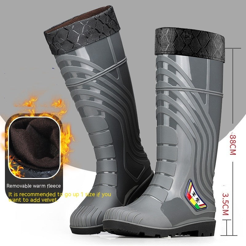 Bottes de pluie en caoutchouc pour hommes, mi-mollet, avec doublure en polaire