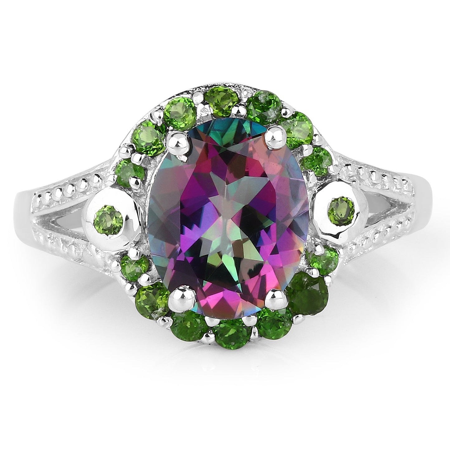 Bague en argent sterling de 3,92 carats en quartz mystique et diopside chrome