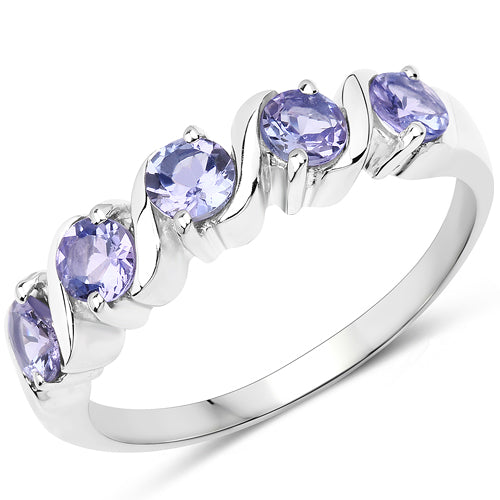 Anillo de Compromiso de Plata Esterlina con Tanzanita Genuina de 1.15 Quilates