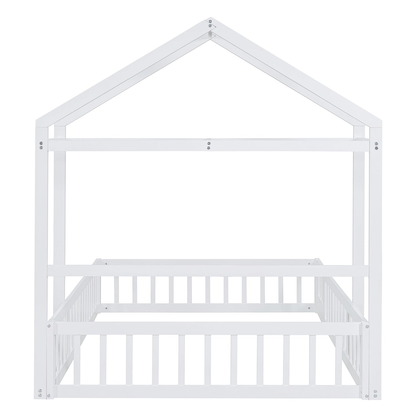 Wooden Full Size Children's Bed with Detachable Headboard and Integrated Clothes Drying Rack, White - Korvel