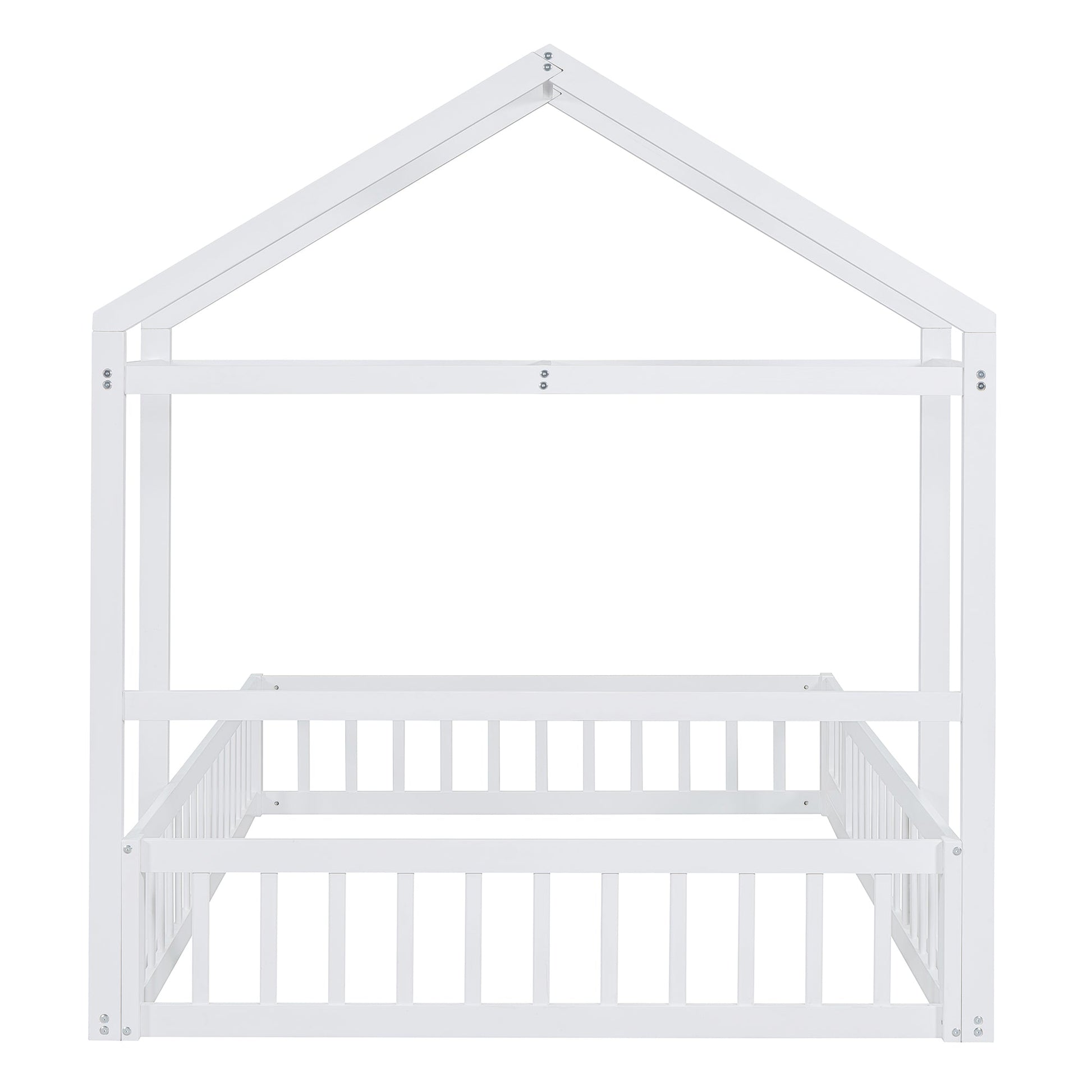 Wooden Full Size Children's Bed with Detachable Headboard and Integrated Clothes Drying Rack, White - Korvel