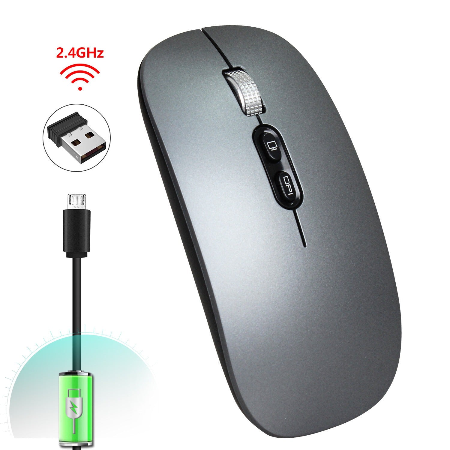 Rechargeable wireless mouse with 2.4G mute and one click return to desktop office mouse with built-in lithium battery - Korvel