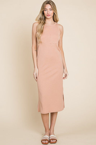Robe midi sans manches en tricot côtelé élégant pour femmes