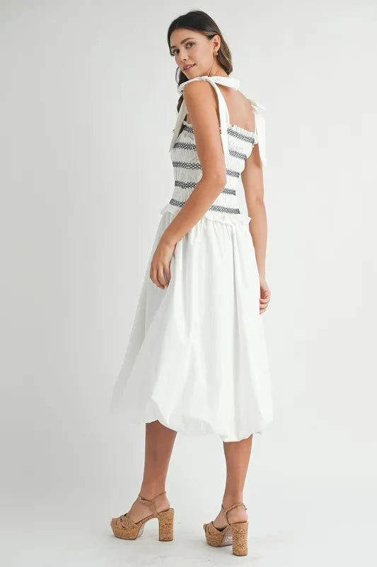 Vestido Midi con Cuerpo Fruncido para Mujeres