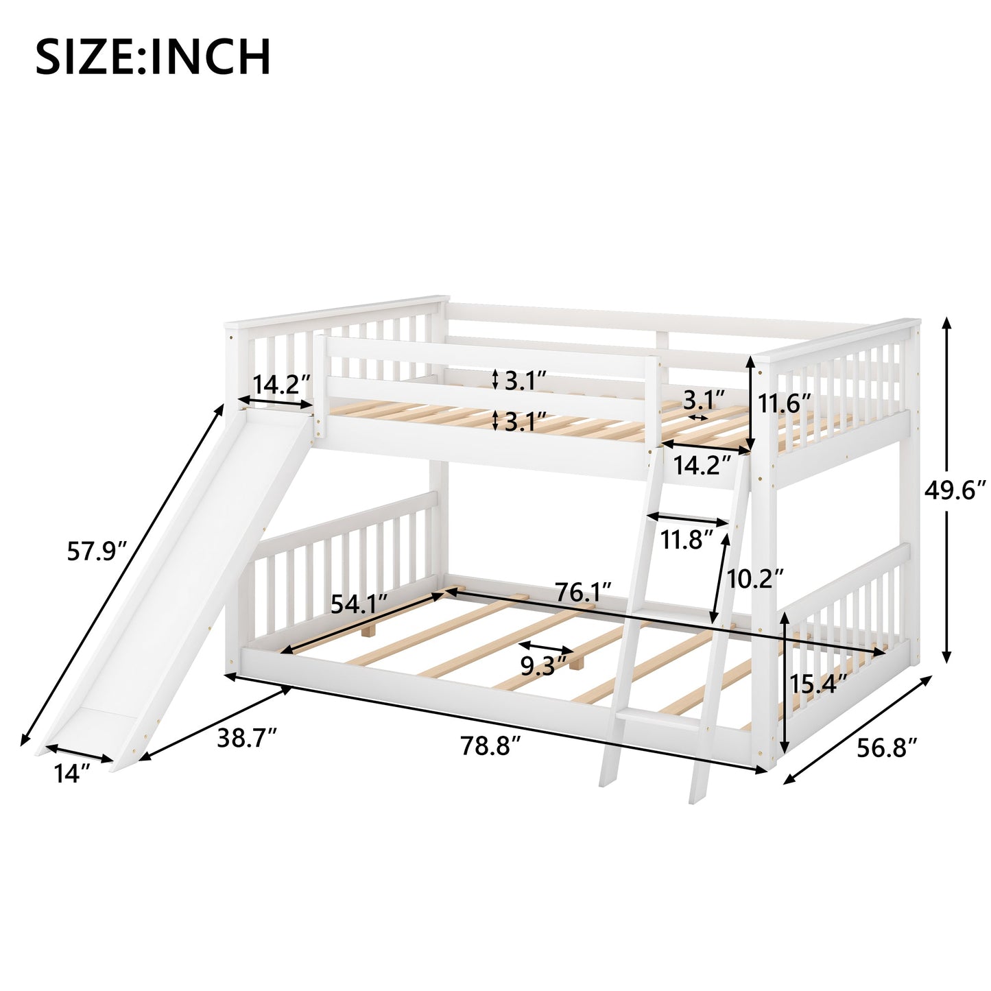 Full over Full Bunk Bed with Convertible Slide and Ladder  White - Korvel